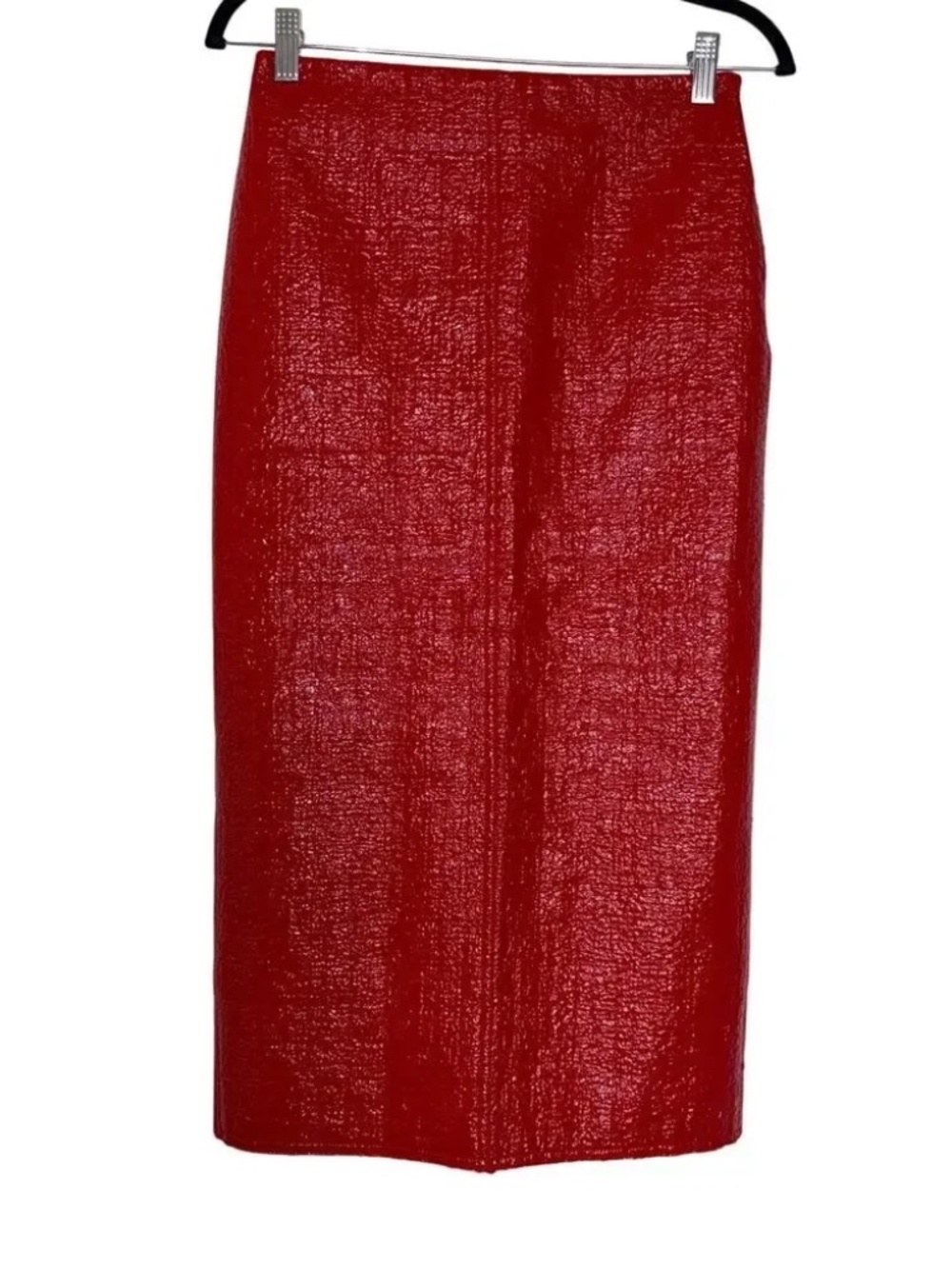 Saint John Red Leather Pencil Skirt, sz 2